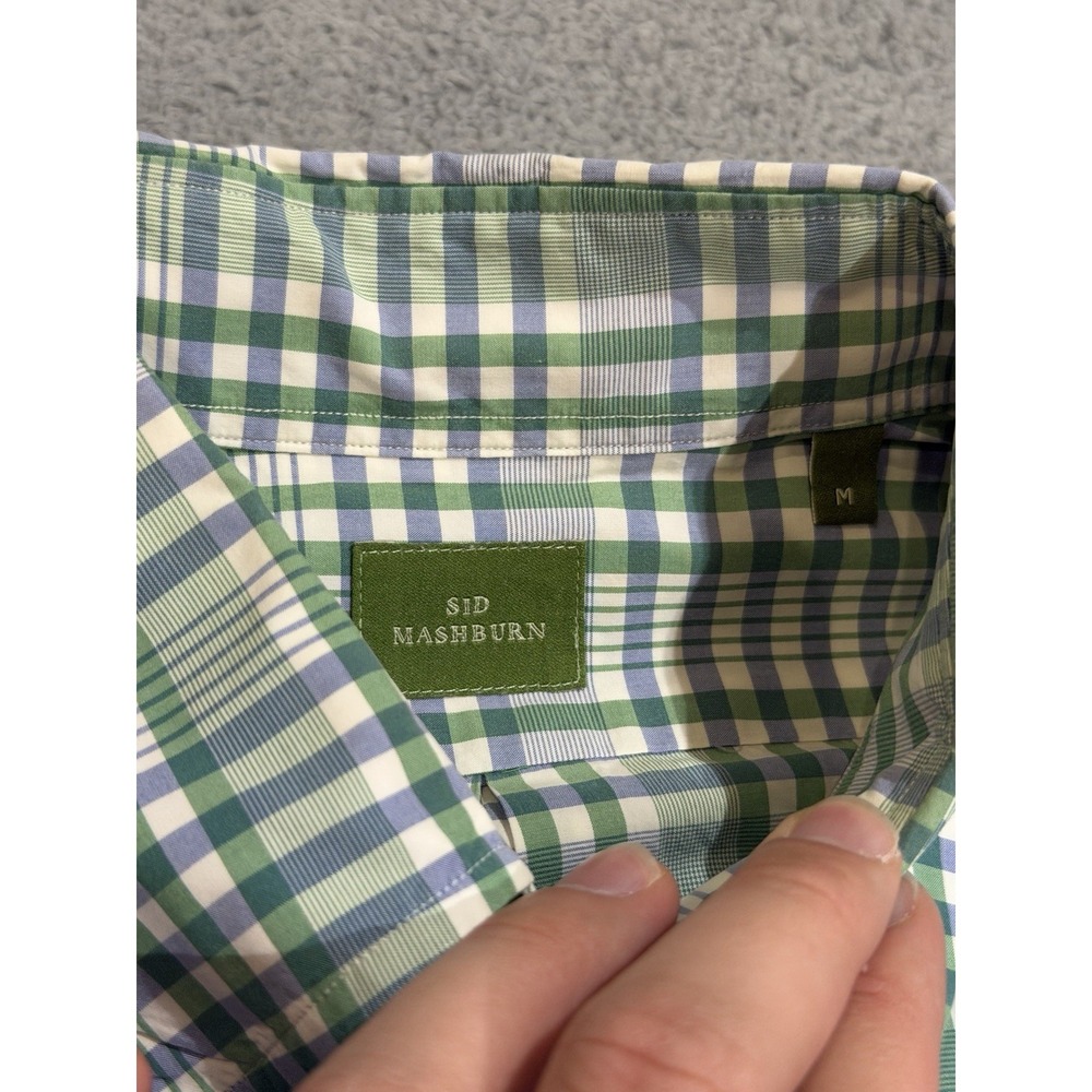 Sid Mashburn Men's M Madras Plaid Green/Blue/White Spread Collar Button Up Shirt - Picture 6 of 8